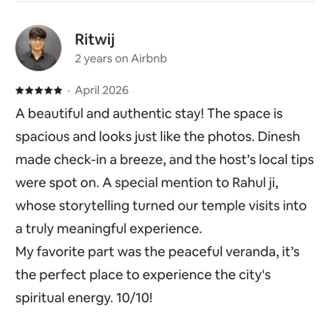 Five-star review by Ritwij: beautiful authentic stay, check-in a breeze, 10 out of 10